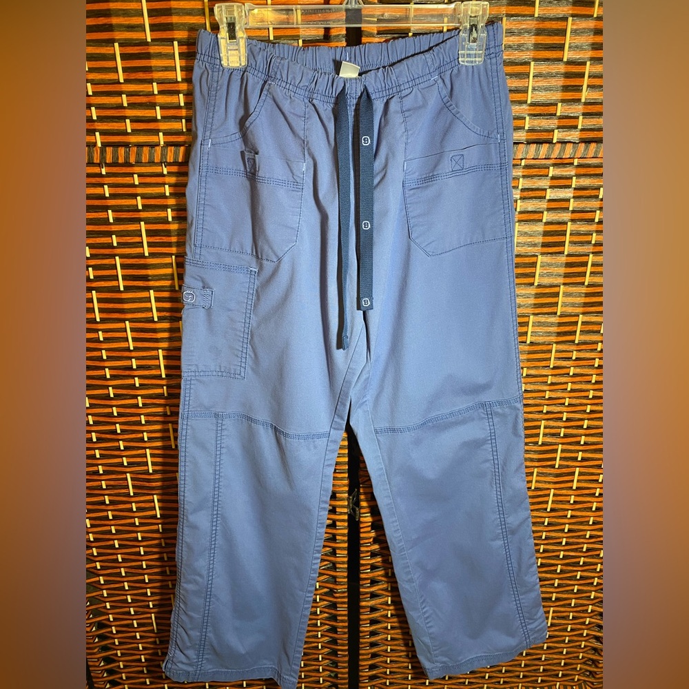 Spread Good Cheer Scrub Pants Small Blue Elastic Waist Drawstring 29” Inseam